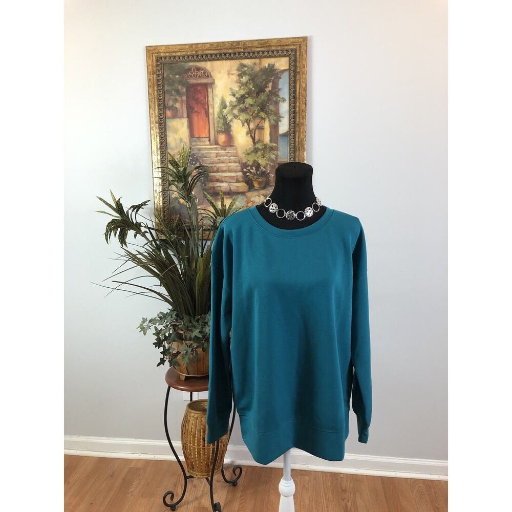 Mondetta Lady Scuba Sweatshirt Long Sleeves Large Crew Neck‎ Verdigris Color